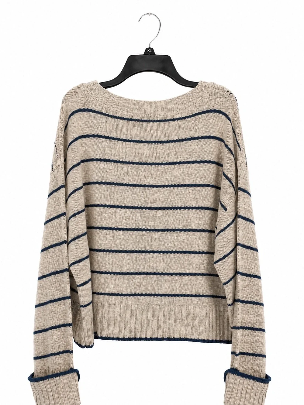 a.n.a Chevron Pointelle Sweater Women’s XL NWT Cropped Navy Stripe Top